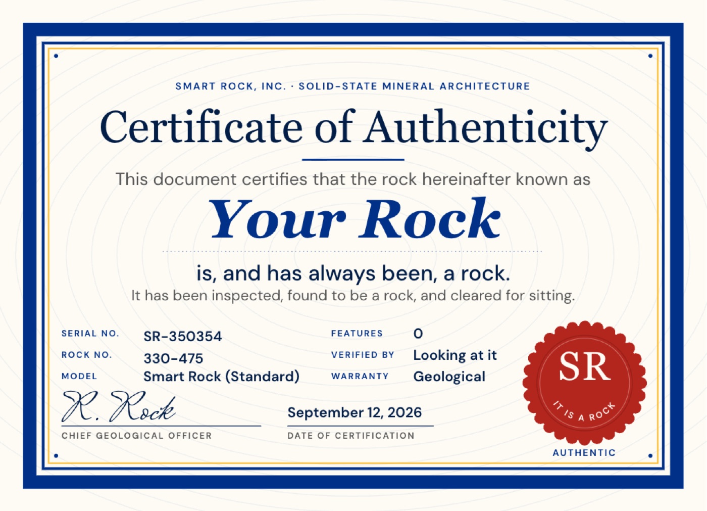 Certificate of Authenticity, shown flat